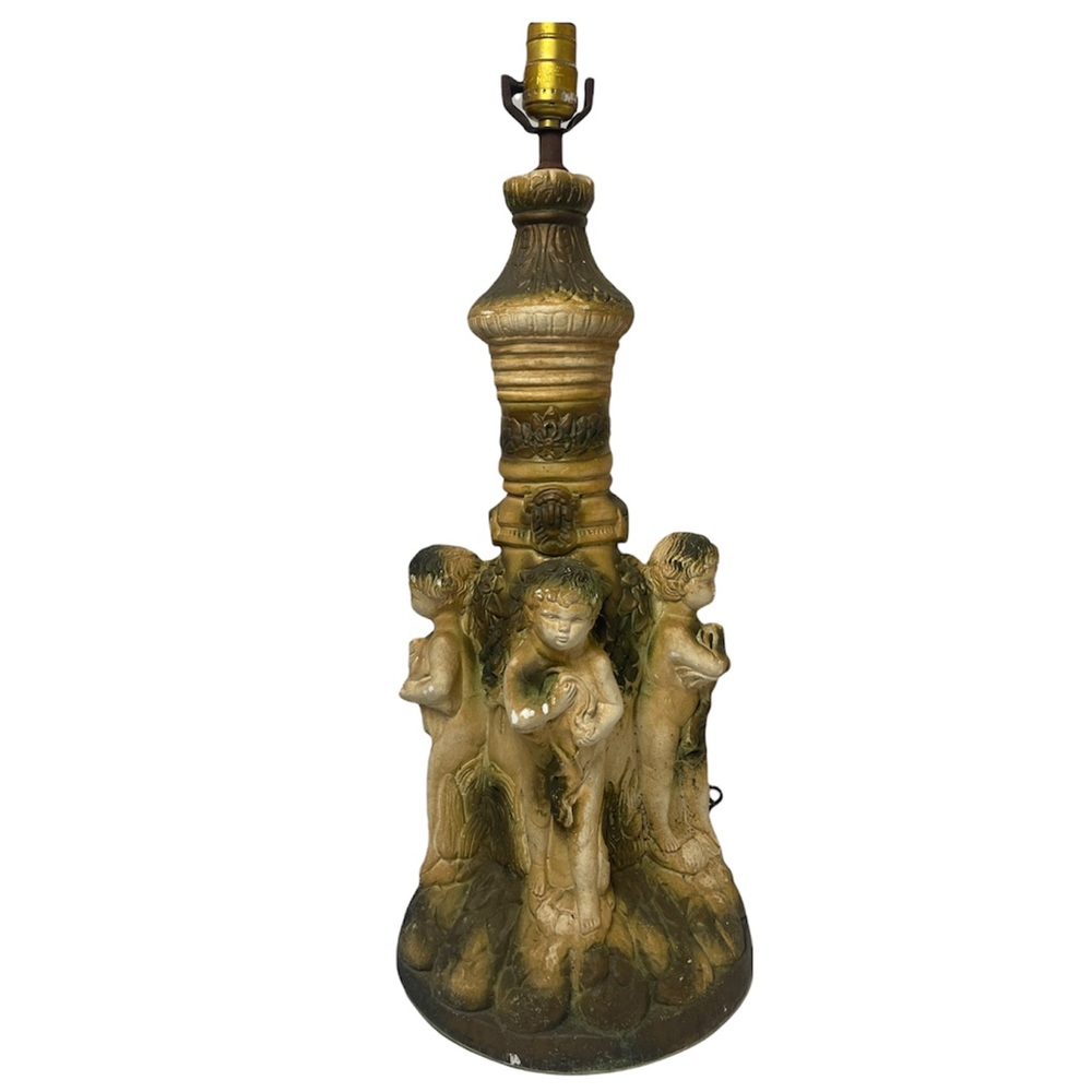 Antique Italian Sculpture Art Lamp Base Glorious Angel Cherubs Made in Italy - Picture 15 of 16